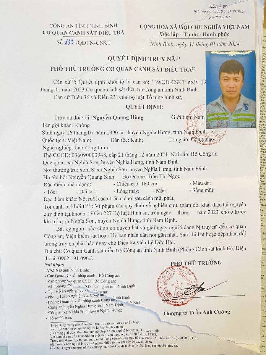 Nguyễn Quang Hùng truy nã tháng 2-2024